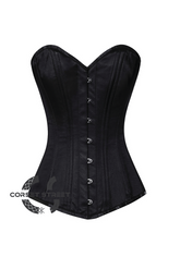 Black Satin Double Bone Gothic Burlesque Waist Training Bustier Long Overbust Plus Size  Corset Costume